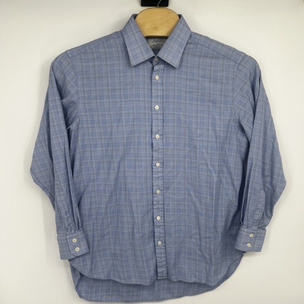 Charles Tyrwhitt Men's Blue Glen Plaid Dress Shirt Cotton Spread Collar 17.5 44